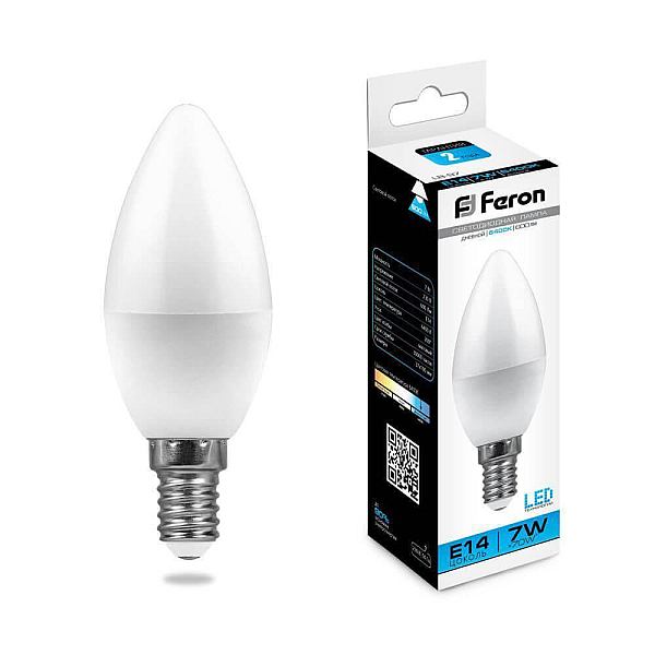 Lampa svetodiodnaya feron e14 7w 6400k svecha matovaya lb 97 254