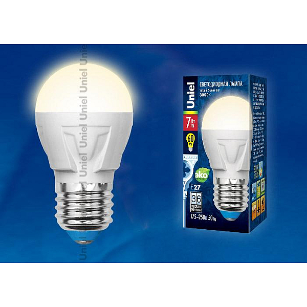 Лампа светодиодная (UL-00002419) Uniel E14 7W 3000K матовая LED-G45 7W/WW/E14/FR PLP01WH
