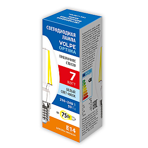 Лампа светодиодная Volpe Optima LED-C35-7W/4000K/E14/CL/SLF UL-00008333