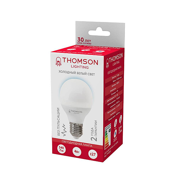 Лампа светодиодная Thomson E27 4W 6500K шар матовый TH-B2363