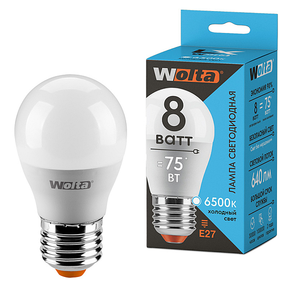 Светодиодная лампа WOLTA LX 8Вт 6500K Е27 груша матовая 30W45GL8E27