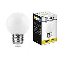 Лампа светодиодная Feron E27 1W 2700K Шар Матовая LB-37 25878