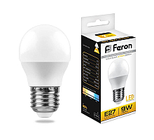 Лампа светодиодная Feron E27 9W 2700К Шар Матовая LB-550 25804