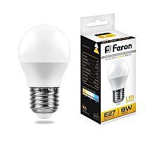 Лампа светодиодная Feron E27 9W 2700К Шар Матовая LB-550 25804