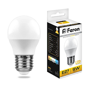 Лампа светодиодная Feron E27 9W 2700К Шар Матовая LB-550 25804
