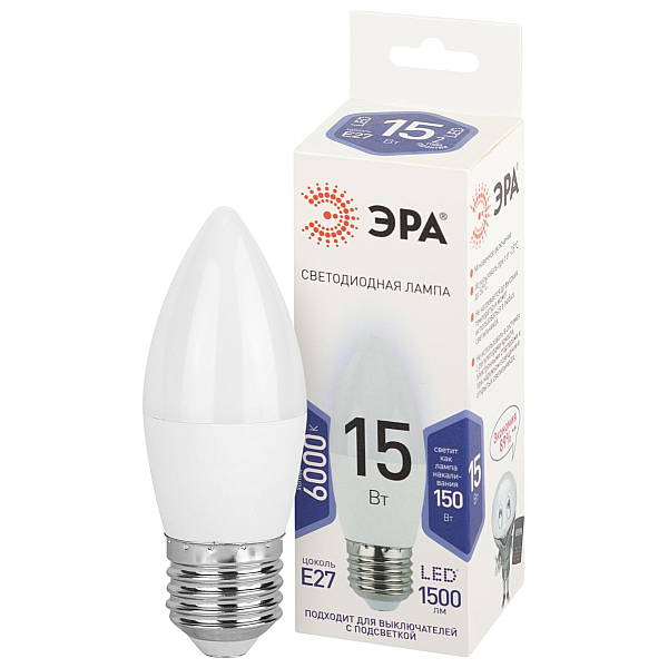 Лампа светодиодная Эра STD LED B35-15W-860-E27 6500K свеча