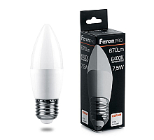 Лампа светодиодная Feron Pro E27 7,5W 6400K свеча матовая LB-1307 38058