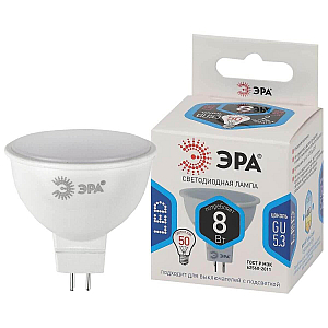 Лампа светодиодная Эра GU5.3 8W 4000K LED MR16-8W-12V-840-GU5.3 Б0049094