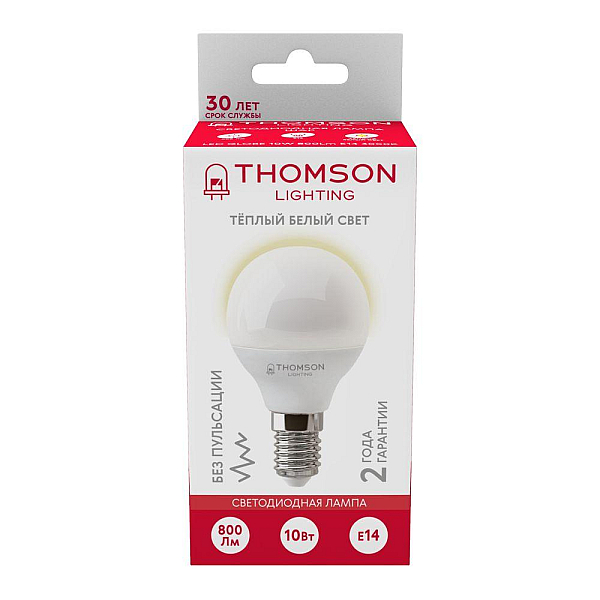 Лампа светодиодная Thomson E14 10W 3000K шар матовый TH-B2035