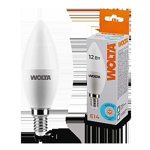 Светодиодная лампа WOLTA 12Вт 6500K Е14 свеча матовая 25WC12E14