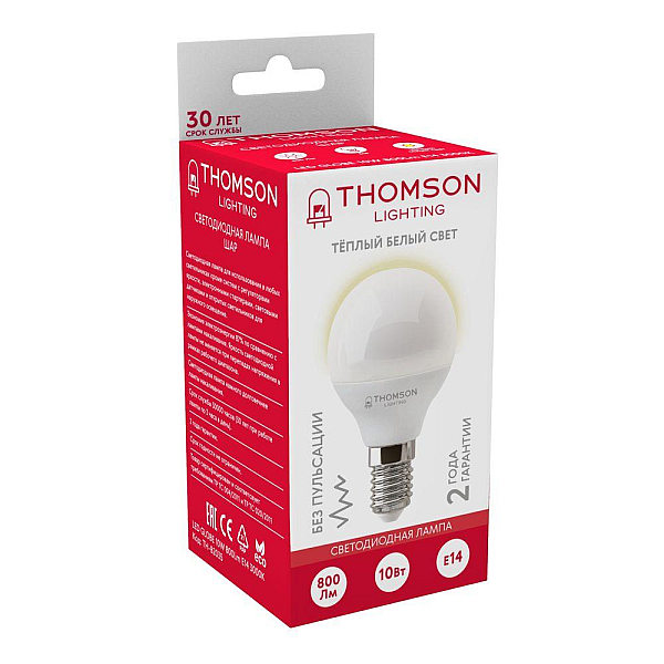 Лампа светодиодная Thomson E14 10W 3000K шар матовый TH-B2035