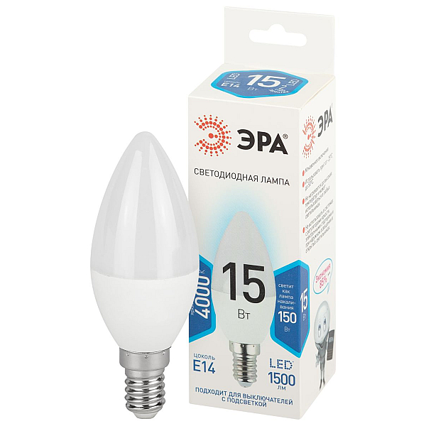 Лампа светодиодная Эра STD LED B35-15W-840-E14 4000K свеча