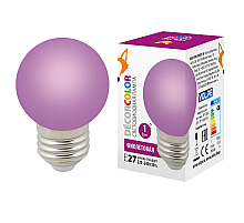 Лампа декоративная светодиодная (UL-00005652) Volpe E27 1W фиолетовая LED-G45-1W/PURPLE/E27/FR/С