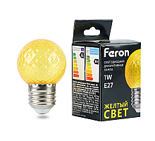Лампа светодиодная Feron LB-385 шар желтый прозрачный E27 1W 230V 52161