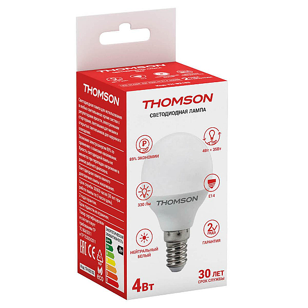 Лампа светодиодная Thomson E14 4W 4000K шар матовый TH-B2102