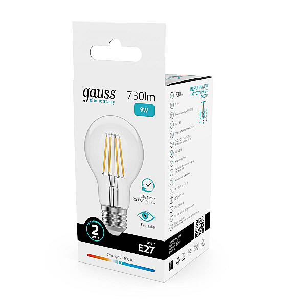 Лампа светодиодная Gauss Filament Elementary E27 9W 4100K 22229