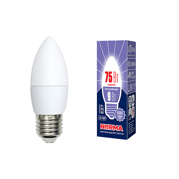 Лампа светодиодная (UL-00003805) Volpe E27 9W 6500K матовая LED-C37-9W/DW/E27/FR/NR