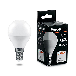 Лампа светодиодная Feron.PRO LB-1407 шар E14 7.5W 6400K 38073