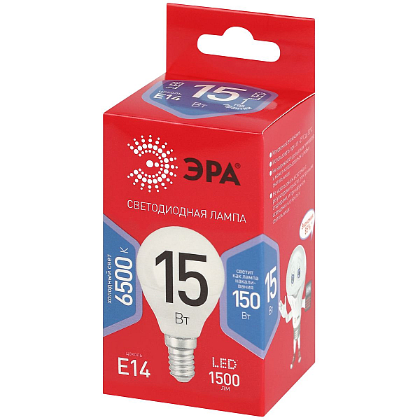 Лампа светодиодная Эра RED LINE LED P45-15W-865-E14 R 15Вт шар Б0070103