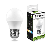 Лампа светодиодная Feron E27 9W 4000K Шар Матовая LB-550 25805