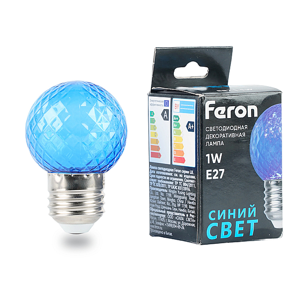 Лампа светодиодная Feron E27 1W синяя LB-385 52162