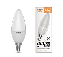 Лампа светодиодная Gauss Basic E14 5,5W 3000K Свеча белая (3 шт.) 1033116K