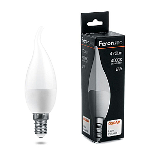 Лампа светодиодная Feron E14 6W 4000K свеча на ветру матовая LB-1306 38048