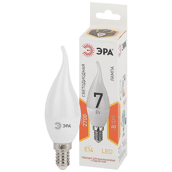 Лампа светодиодная ЭРА E14 7W 2700K матовая LED BXS-7W-827-E14 Б0028482