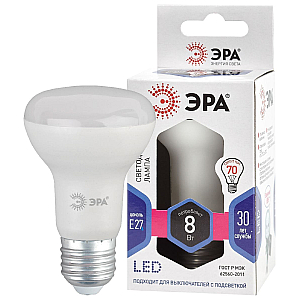 Лампа светодиодная Эра E27 8W 6000K LED R63-8W-860-E27 Б0048024