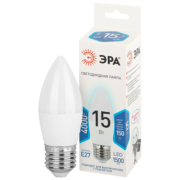 Лампа светодиодная Эра STD LED B35-15W-840-E27 4000K свеча
