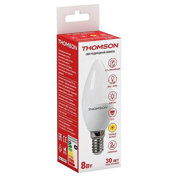 Лампа светодиодная Thomson E14 8W 3000K свеча матовая TH-B2015