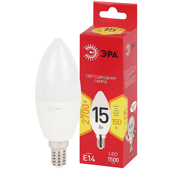 Лампа светодиодная Эра RED LINE LED B35-15W-827-E14 R 15Вт свеча Б0070087