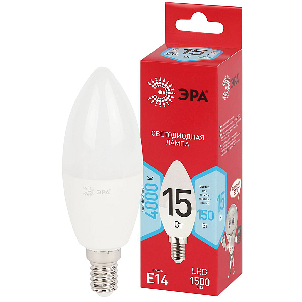 Лампа светодиодная Эра RED LINE LED B35-15W-840-E14 R 15Вт свеча Б0070089