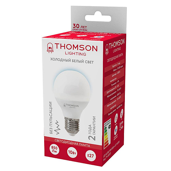 Лампа светодиодная Thomson E27 8W 6500K шар матовый TH-B2319