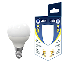 Лампа светодиодная Uniel E14 11W 3000K шар матовый LED-G45-11W/3000K/E14/FR PLS03WH UL-00006843