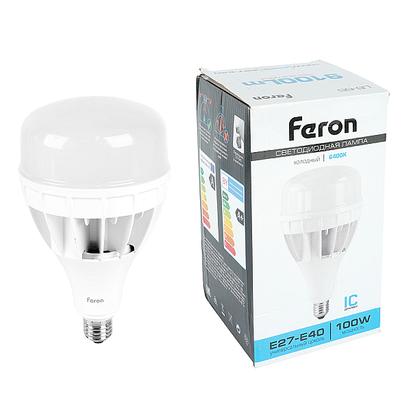 Лампа светодиодная Feron E27-E40 100W 6400K Цилиндр Матовая LB-65 25827