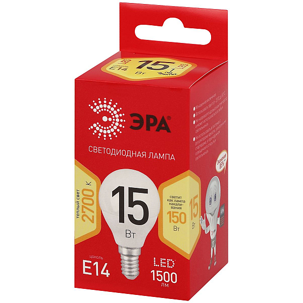 Лампа светодиодная Эра RED LINE LED P45-15W-827-E14 R 15Вт шар Б0070099