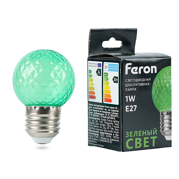 Лампа светодиодная Feron E27 1W зеленая LB-385 52163