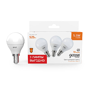 Лампа светодиодная Gauss Basic E14 5,5W 3000K 10531152T