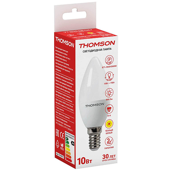 Лампа светодиодная Thomson E14 10W 3000K свеча матовая TH-B2017