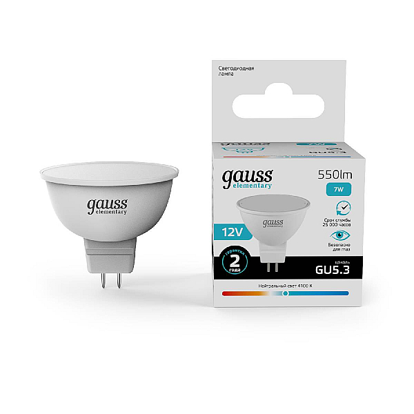 Лампа светодиодная Gauss Elementary MR16 GU5.3 7W 4100K матовая 11527