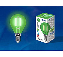 Лампа светодиодная филаментная (UL-00002987) Uniel E14 5W зеленый LED-G45-5W/GREEN/E14 GLA02GR