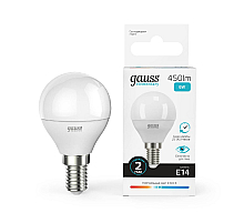 Лампа светодиодная Gauss E14 6W 4100K шар матовый 53126