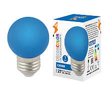 Лампа декоративная светодиодная (UL-00005647) Volpe E27 1W синяя LED-G45-1W/BLUE/E27/FR/С