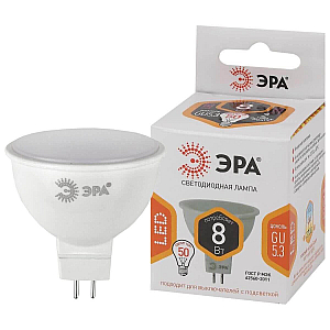 Лампа светодиодная Эра GU5.3 8W 2700K LED MR16-8W-12V-827-GU5.3 Б0049093
