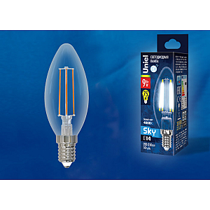 Лампа светодиодная Uniel LED-C35-9W/4000K/E14/CL PLS02WH картон UL-00005161
