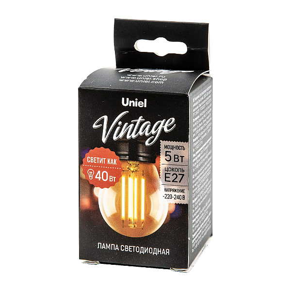 Светодиодная лампа Uniel Vintage LED-G45-5W/GOLDEN/E27 GLV21GO UL-00010552