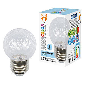 Лампа светодиодная Volpe Decor color LED-D45-1W/6000K/E27/CL/С PINEAPPLE UL-00010065