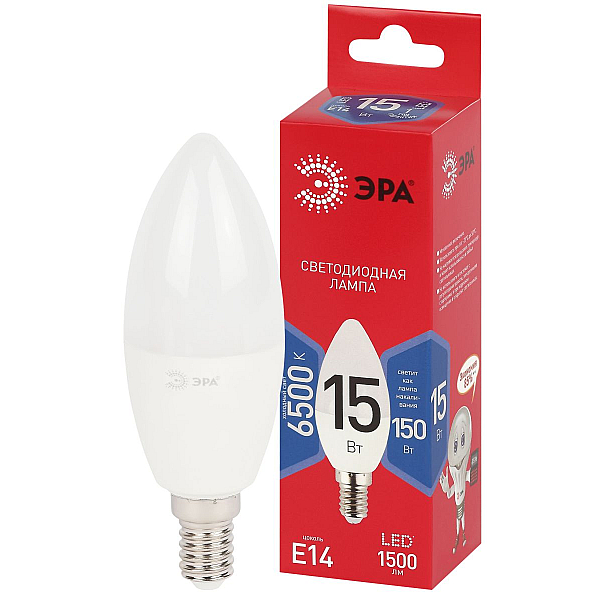 Лампа светодиодная Эра RED LINE LED B35-15W-865-E14 R 15Вт свеча Б0070091
