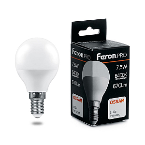 Лампа светодиодная Feron.PRO LB-1407 шар E14 7.5W 6400K 38073